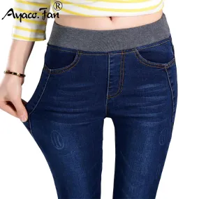 2017 Women's Jeans New Female Casual Elastic Waist Stretch Jeans Plus Size 38 Slim Denim Long Pencil Pants Lady Trousers