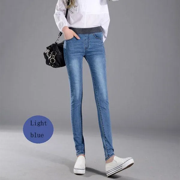 2017 Women's Jeans New Female Casual Elastic Waist Stretch Jeans Plus Size 38 Slim Denim Long Pencil Pants Lady Trousers