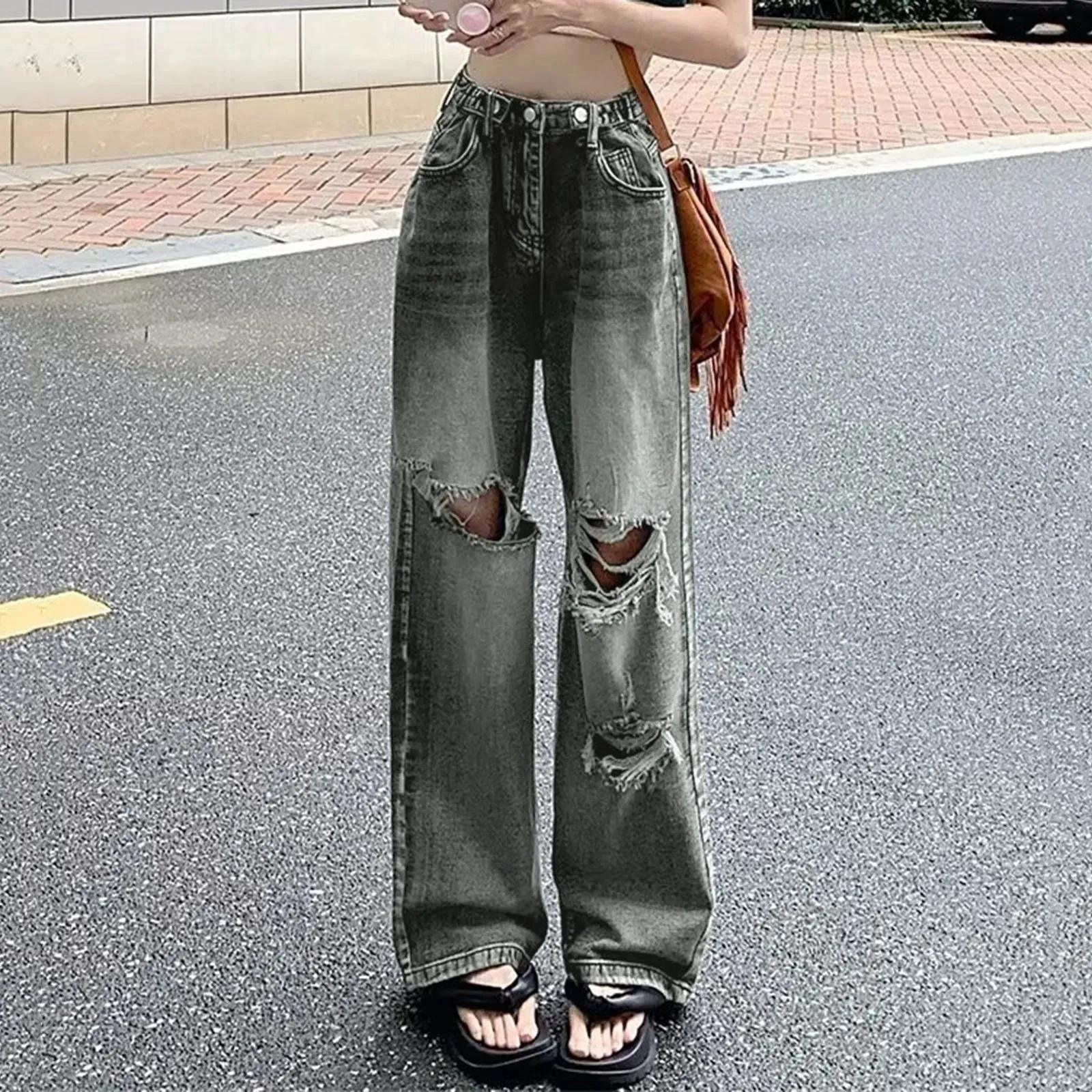 American Retro High-waist Cargo Streetwear Jeans