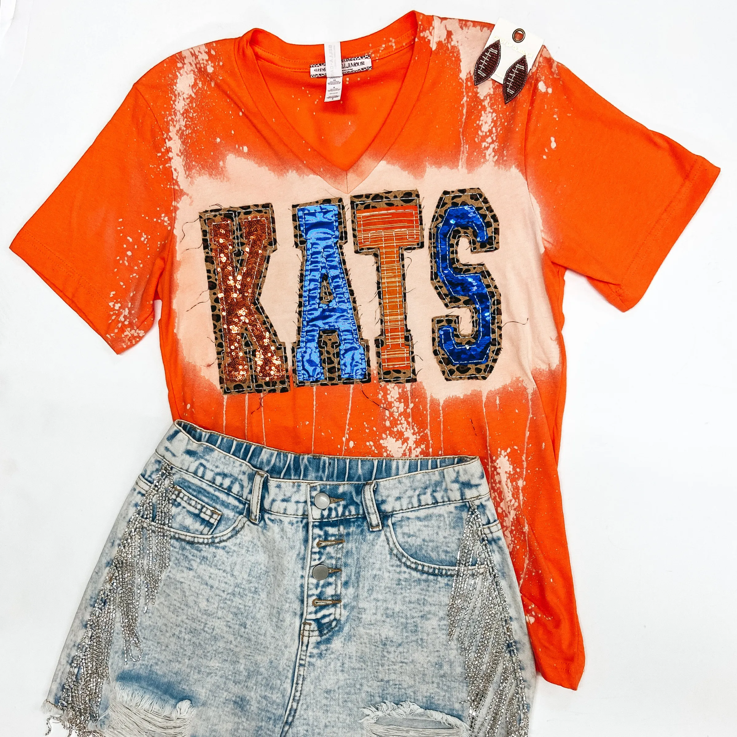 Bearkat Game Day | Kats Mix Print Patch Tee with Bleach Distressing in Orange