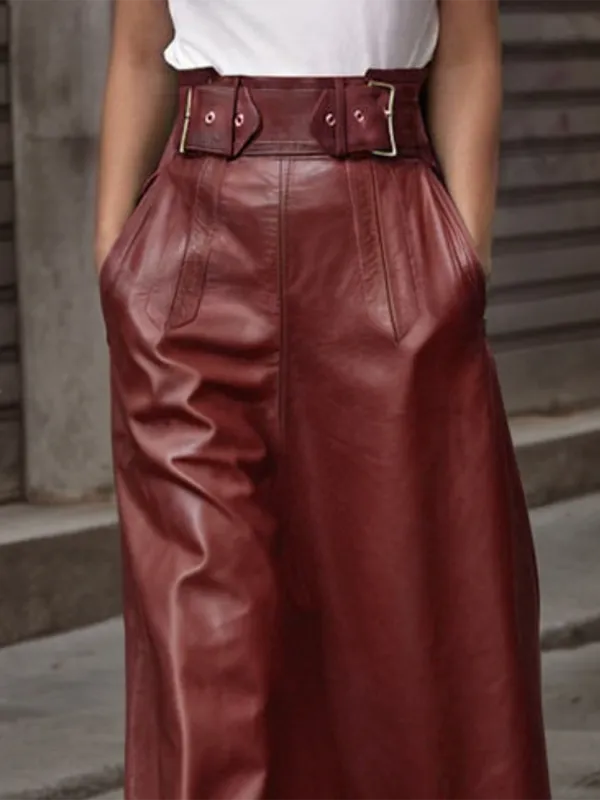 Belted Solid Color A-Line Loose Skirts Bottoms