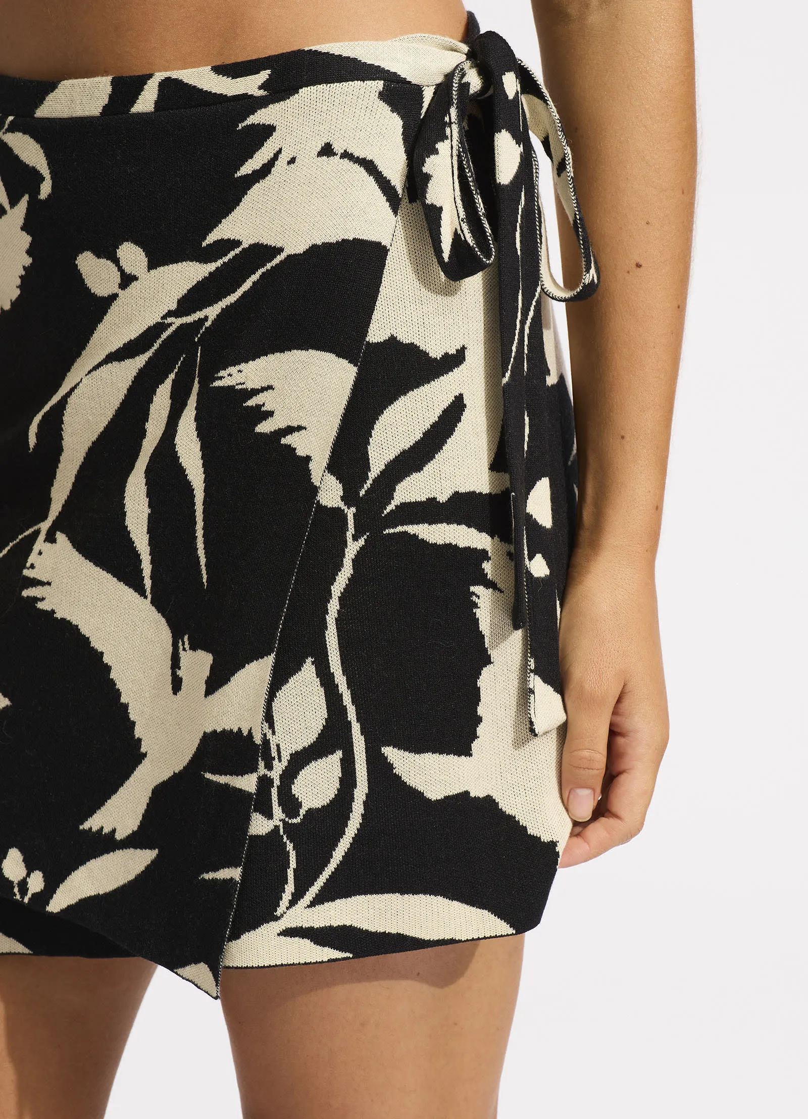 Birds of Paradise Mini Wrap Skirt - Black