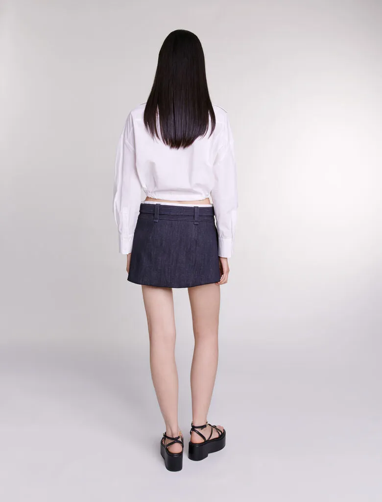 Black denim-effect mini skirt