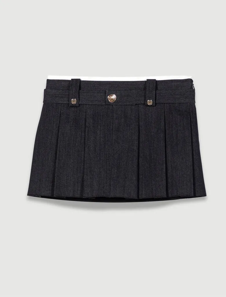 Black denim-effect mini skirt