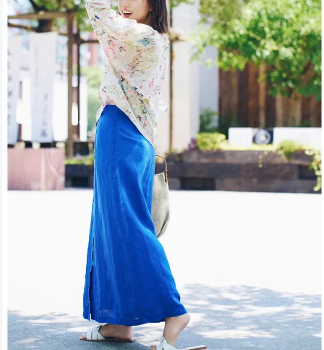 Buttons Minimalism Linen Summer A-line Skirt Long Skirt 9861