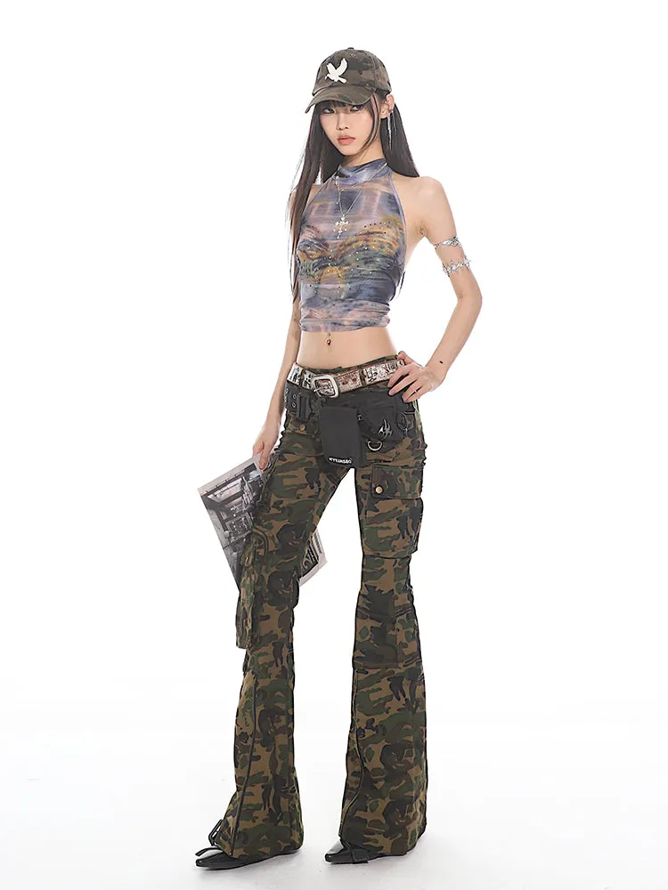 Camo Cargo Flare Pants