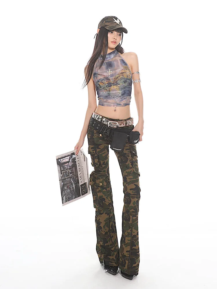 Camo Cargo Flare Pants