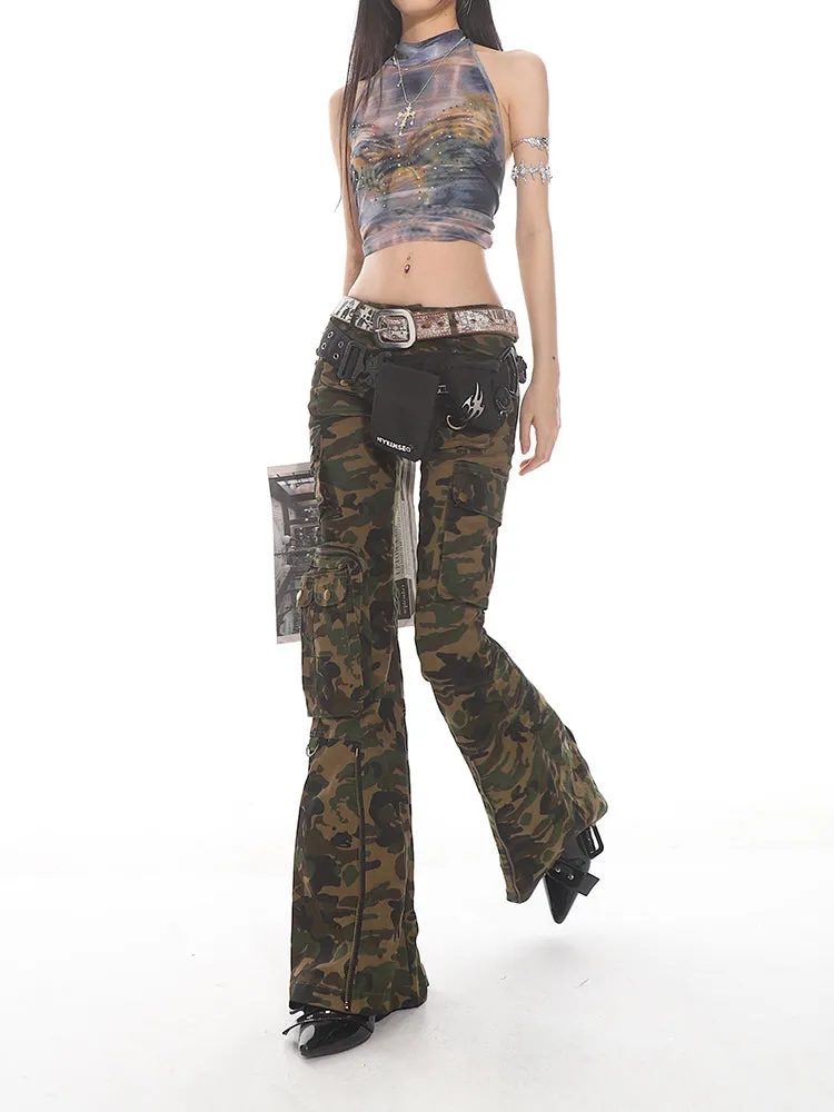 Camo Cargo Flare Pants