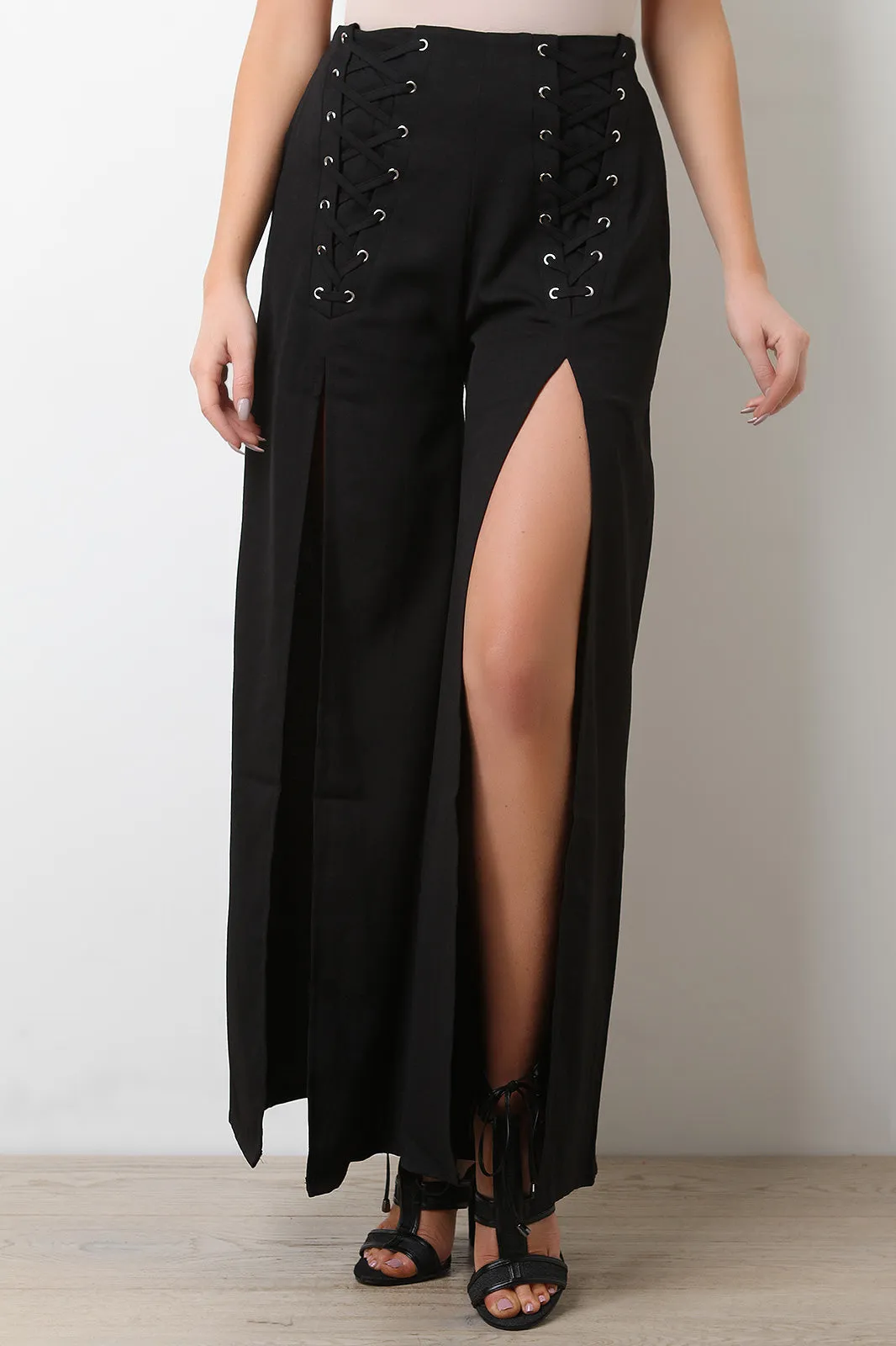 Corset Slit Wide Leg Palazzo Pants