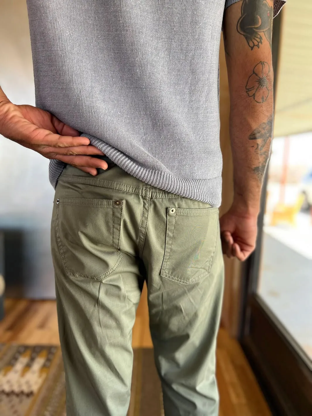 Cotton Twill 5-Pocket Pants - Olive Green