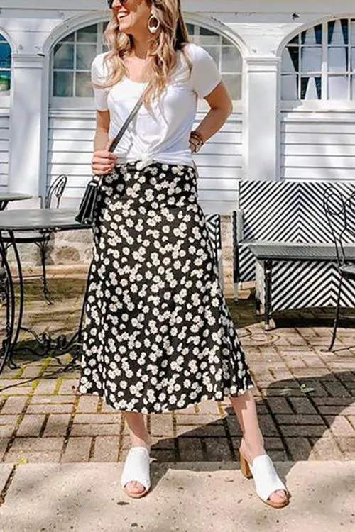 Daisy Print A Line Skirts