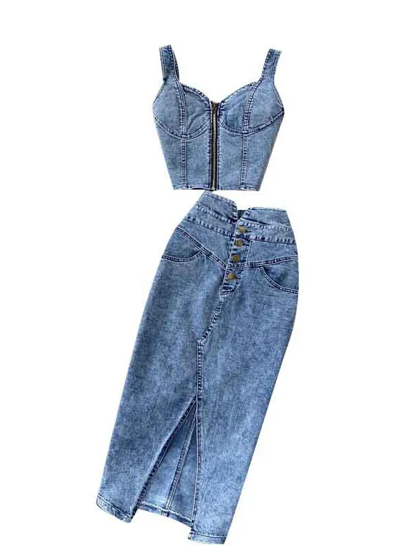 Denim Midi Skirts Set