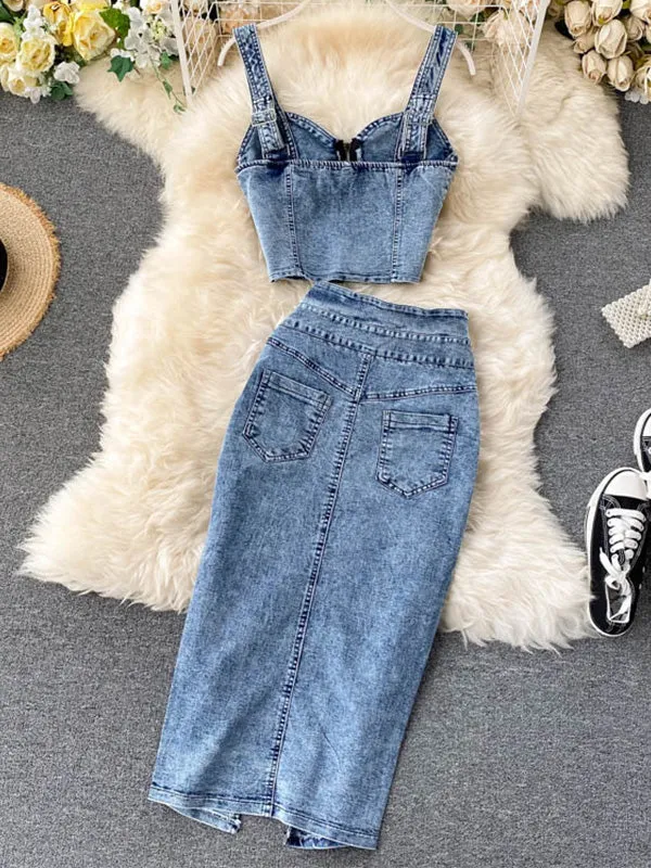 Denim Midi Skirts Set