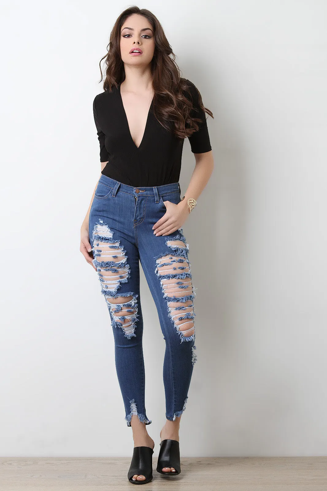 Distress Hem Skinny Jeans