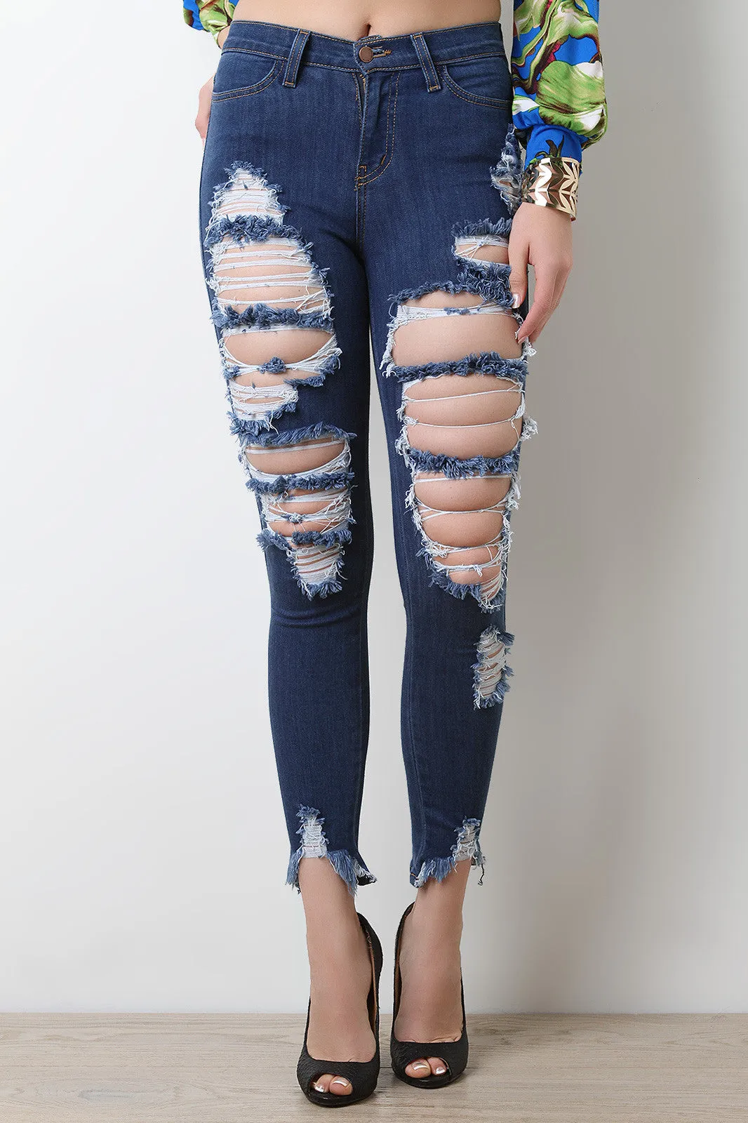 Distress Hem Skinny Jeans