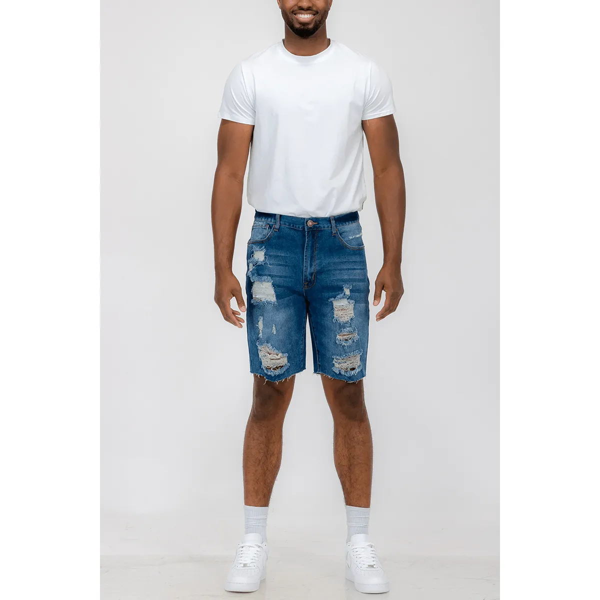 Distressed Denim Shorts - Men's