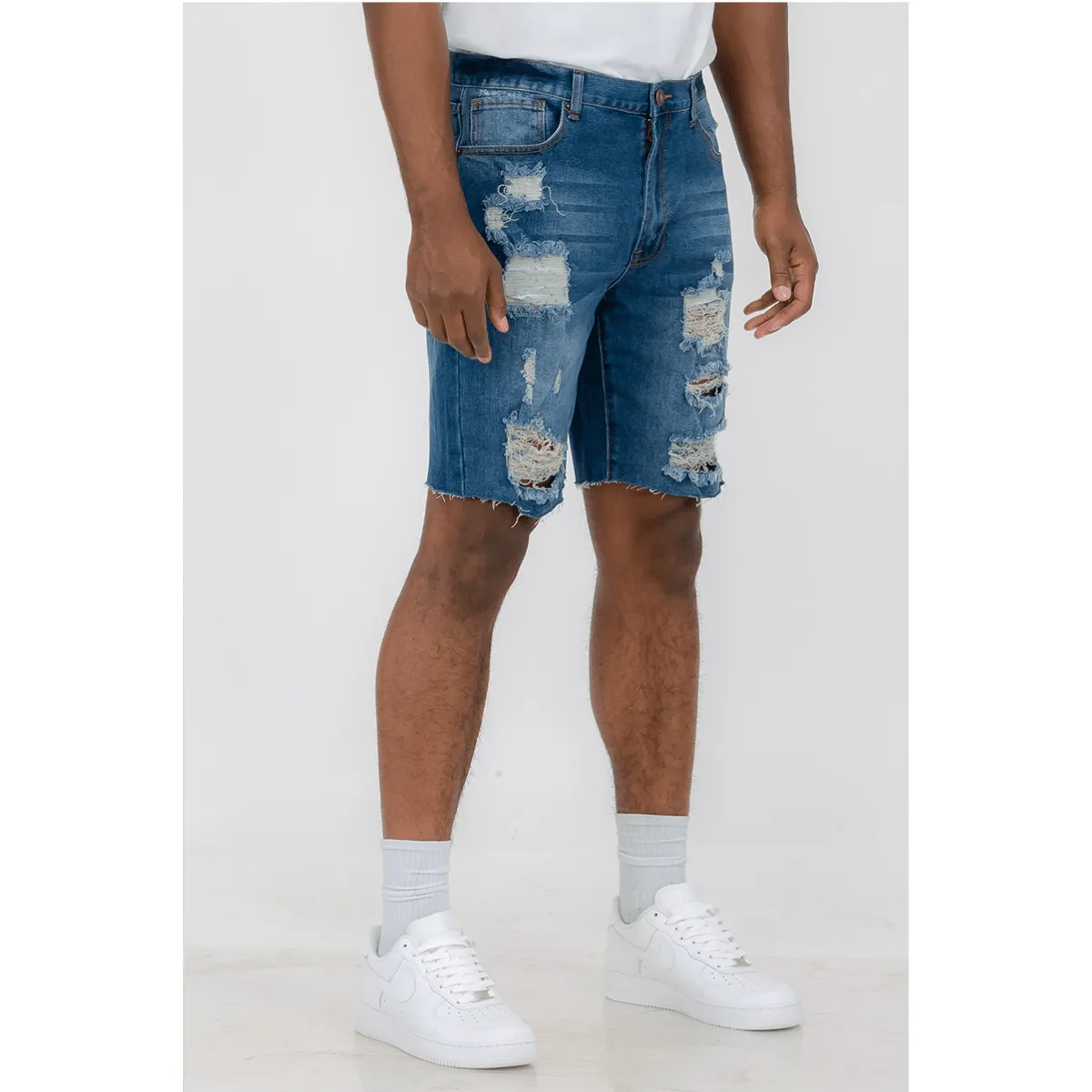 Distressed Denim Shorts - Men's