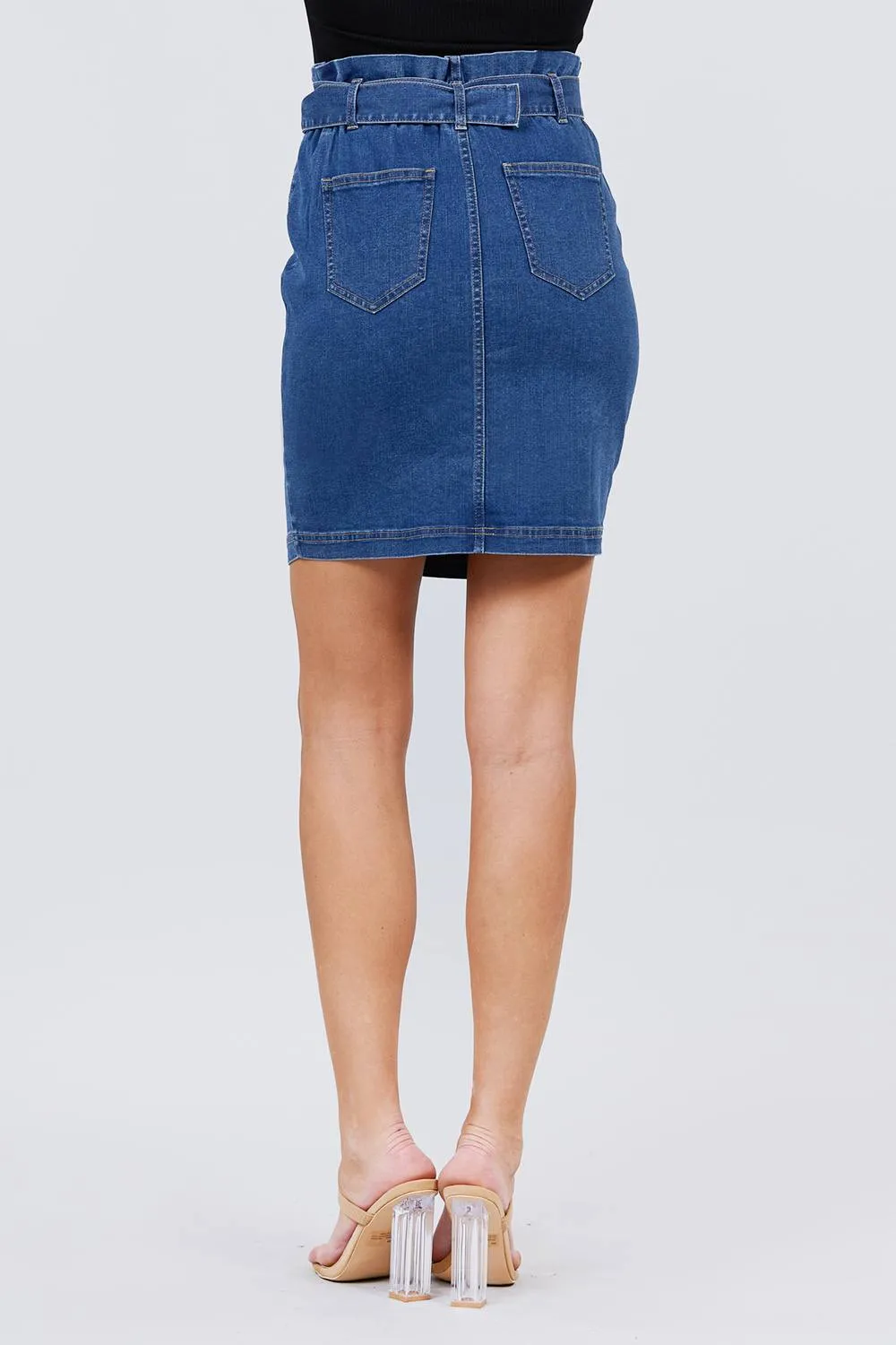 Elasticized Waist With Belt Side Pocket Denim Skirts