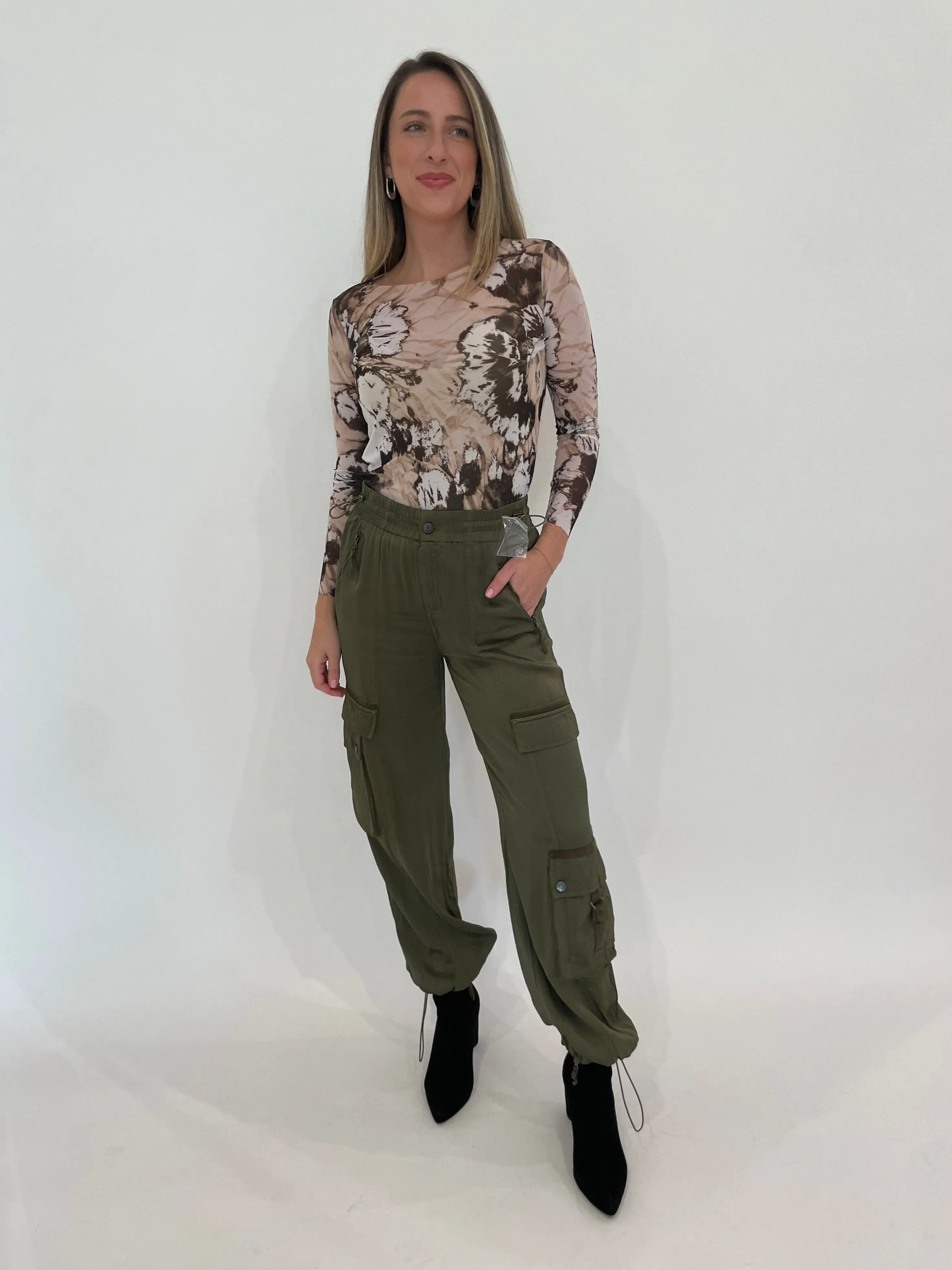 Enika Silky Cargo Pants - Pine