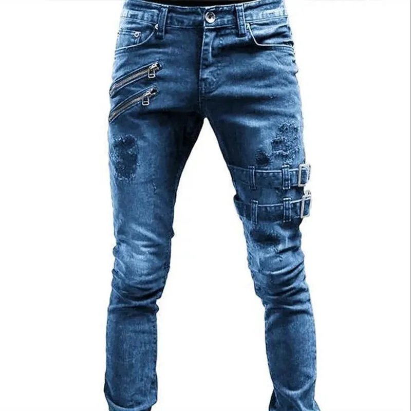 Funki Buys | Pants | Men's Punk Skinny Denim Zipper Jeans