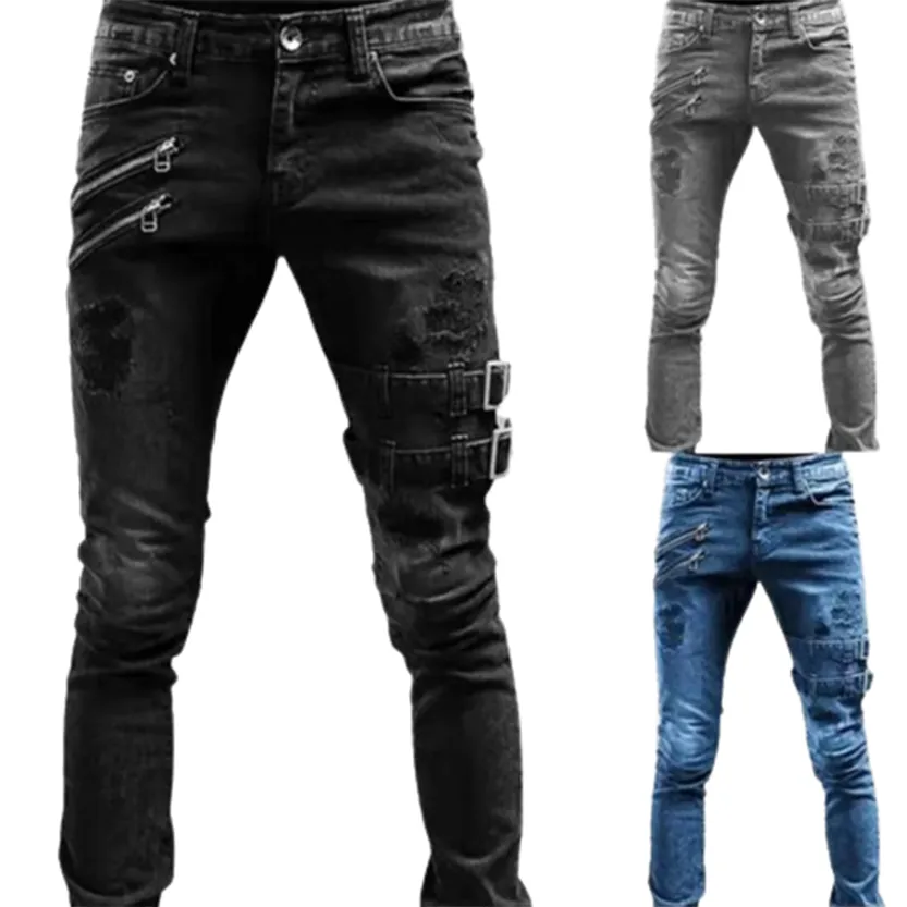 Funki Buys | Pants | Men's Punk Skinny Denim Zipper Jeans