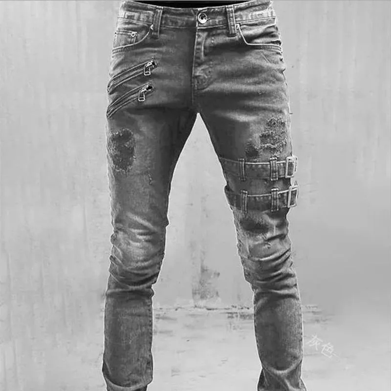 Funki Buys | Pants | Men's Punk Skinny Denim Zipper Jeans