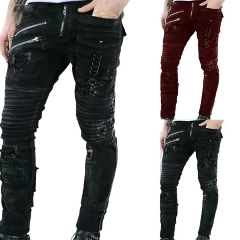 Funki Buys | Pants | Men's Punk Skinny Denim Zipper Jeans