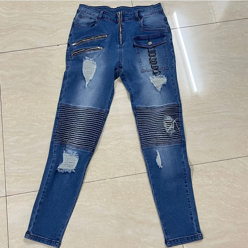 Funki Buys | Pants | Men's Punk Skinny Denim Zipper Jeans