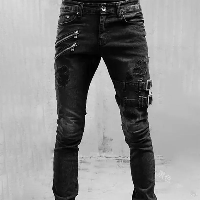 Funki Buys | Pants | Men's Punk Skinny Denim Zipper Jeans