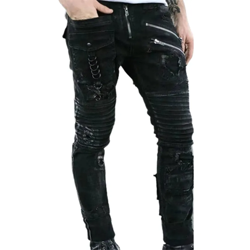 Funki Buys | Pants | Men's Punk Skinny Denim Zipper Jeans