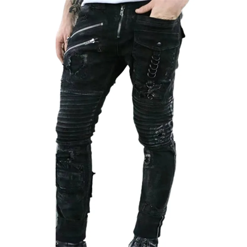 Funki Buys | Pants | Men's Punk Skinny Denim Zipper Jeans