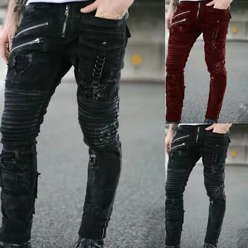 Funki Buys | Pants | Men's Punk Skinny Denim Zipper Jeans