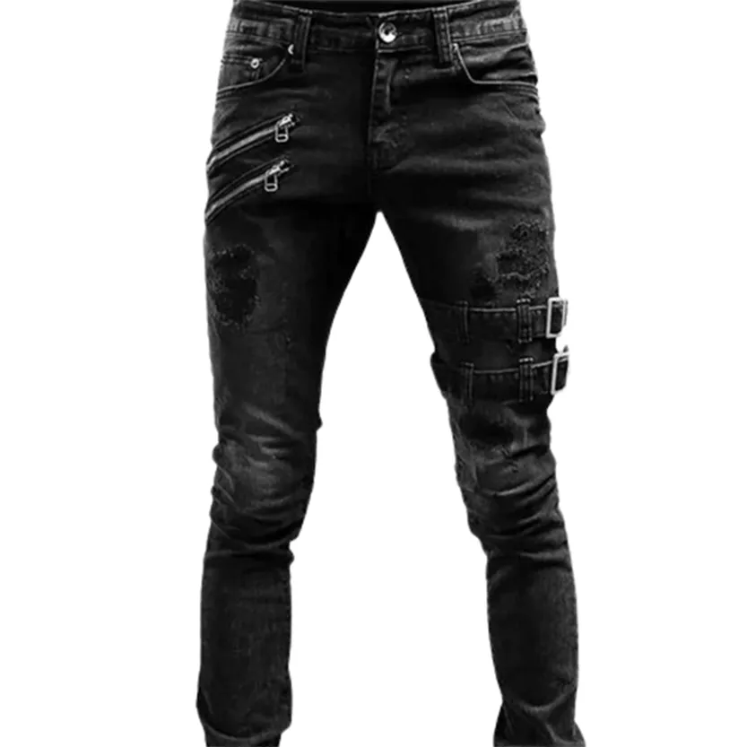 Funki Buys | Pants | Men's Punk Skinny Denim Zipper Jeans