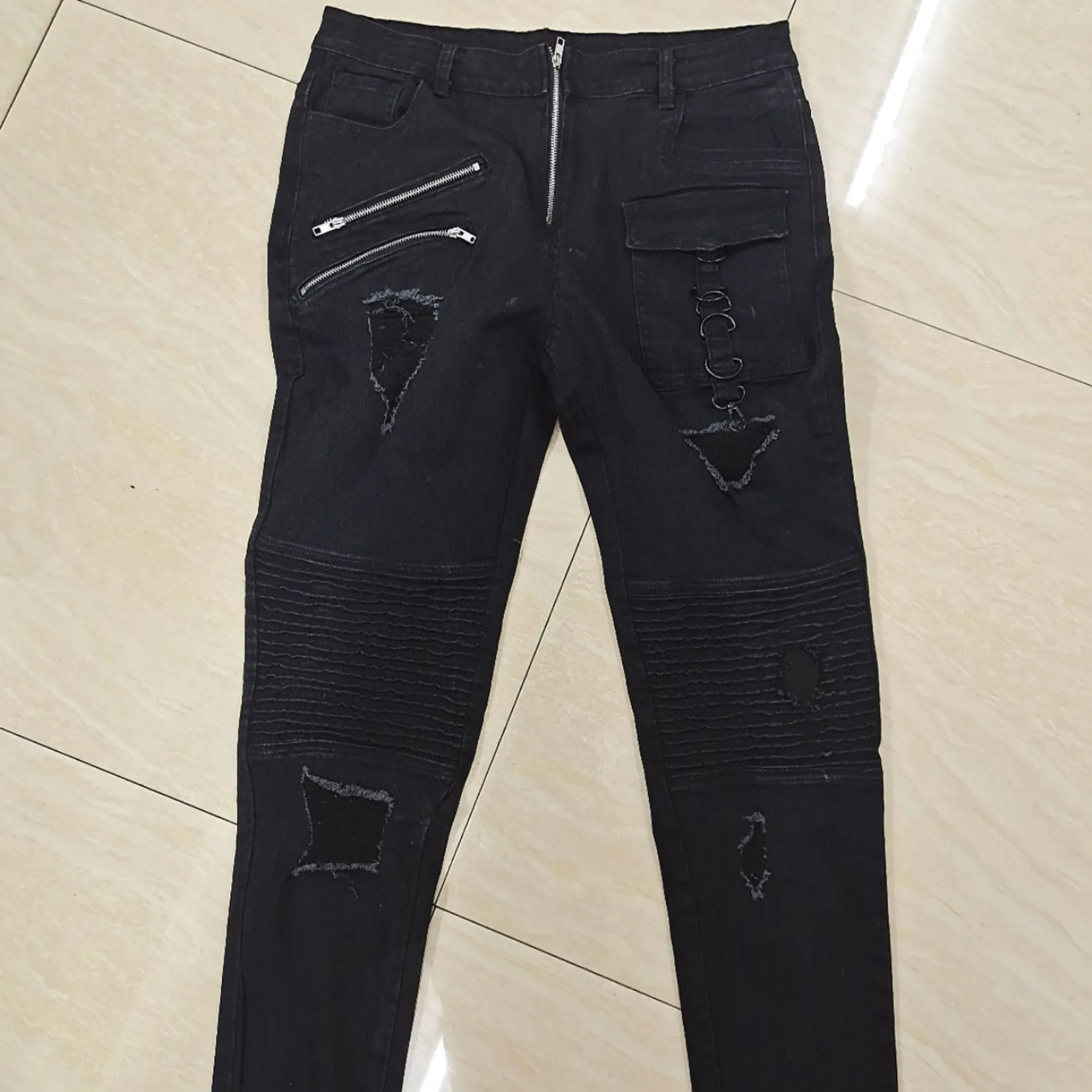 Funki Buys | Pants | Men's Punk Skinny Denim Zipper Jeans