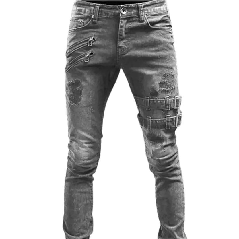 Funki Buys | Pants | Men's Punk Skinny Denim Zipper Jeans