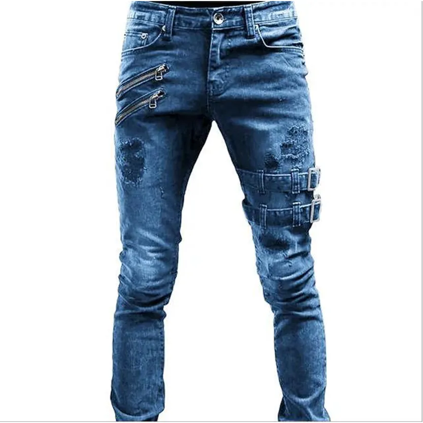 Funki Buys | Pants | Men's Punk Skinny Denim Zipper Jeans