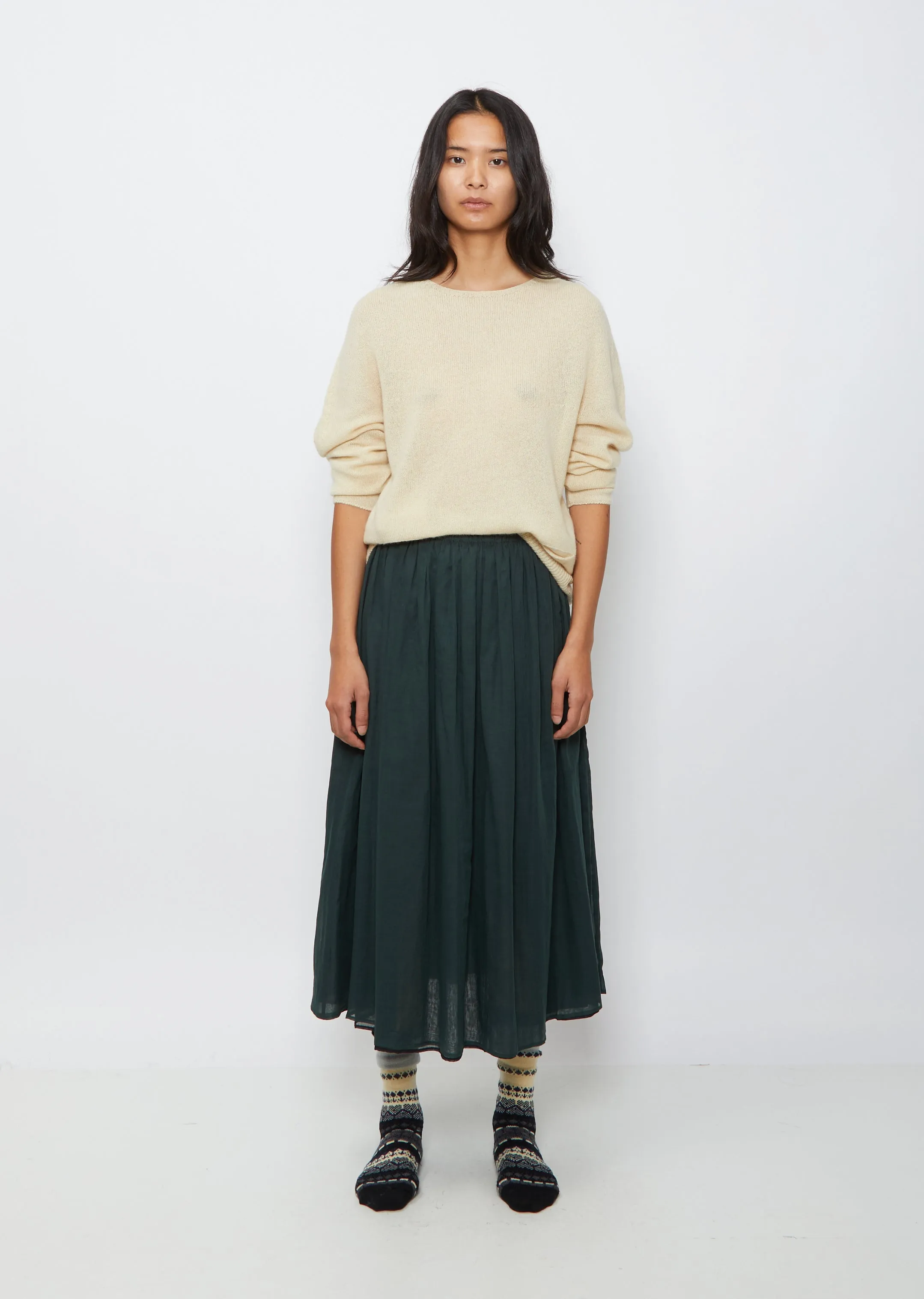 Gathered Cotton Skirt — Green Black