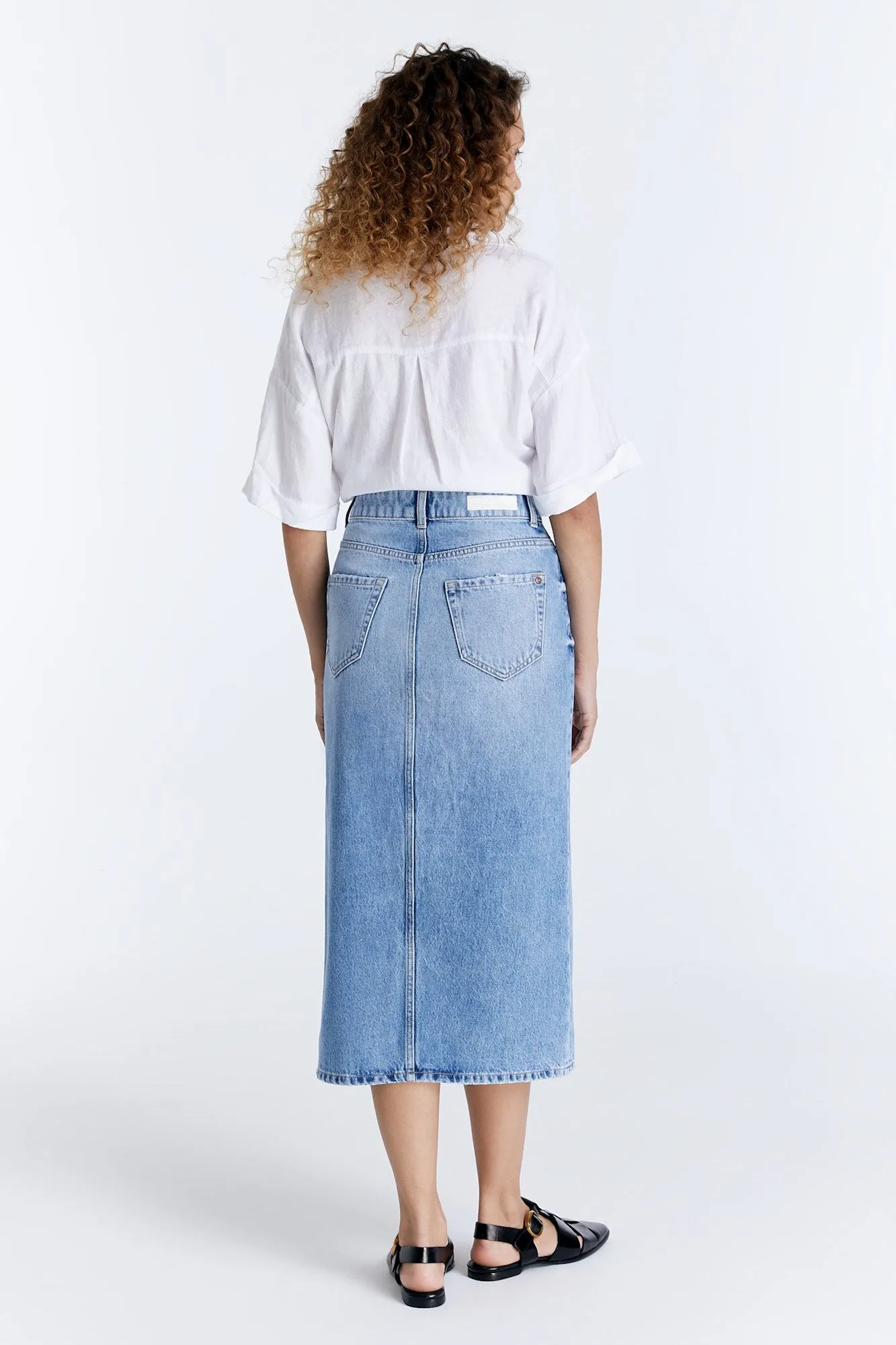 Helen Mid Waist 5 Pocket Long Skirt Light Blue