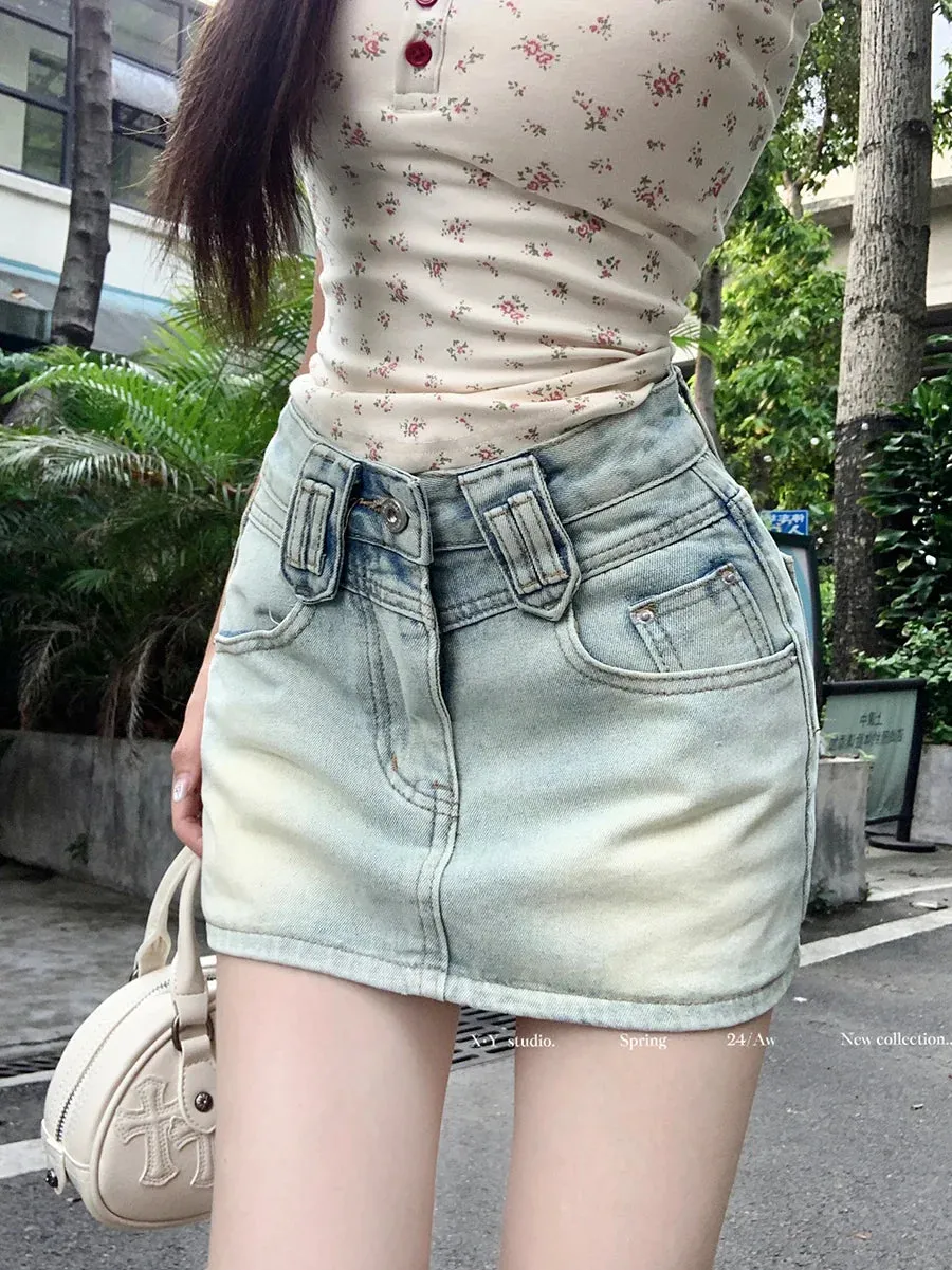 High Denim Bodycon Mini Retro Waist Summer American Streetwear Skirt