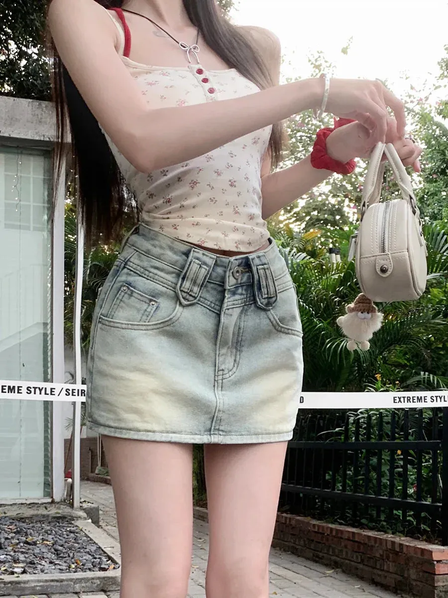 High Denim Bodycon Mini Retro Waist Summer American Streetwear Skirt