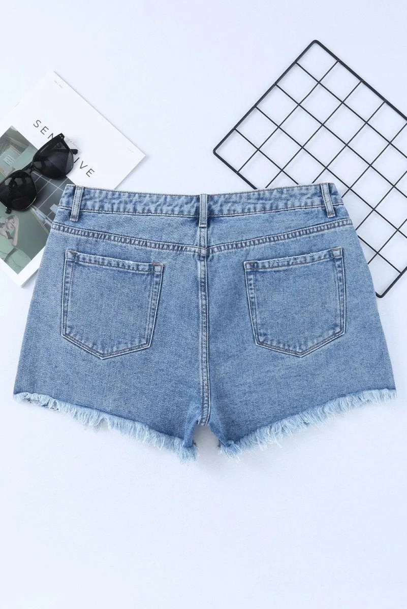 High Rise Crossover Denim Shorts