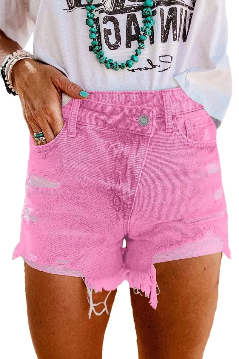 High Rise Crossover Denim Shorts