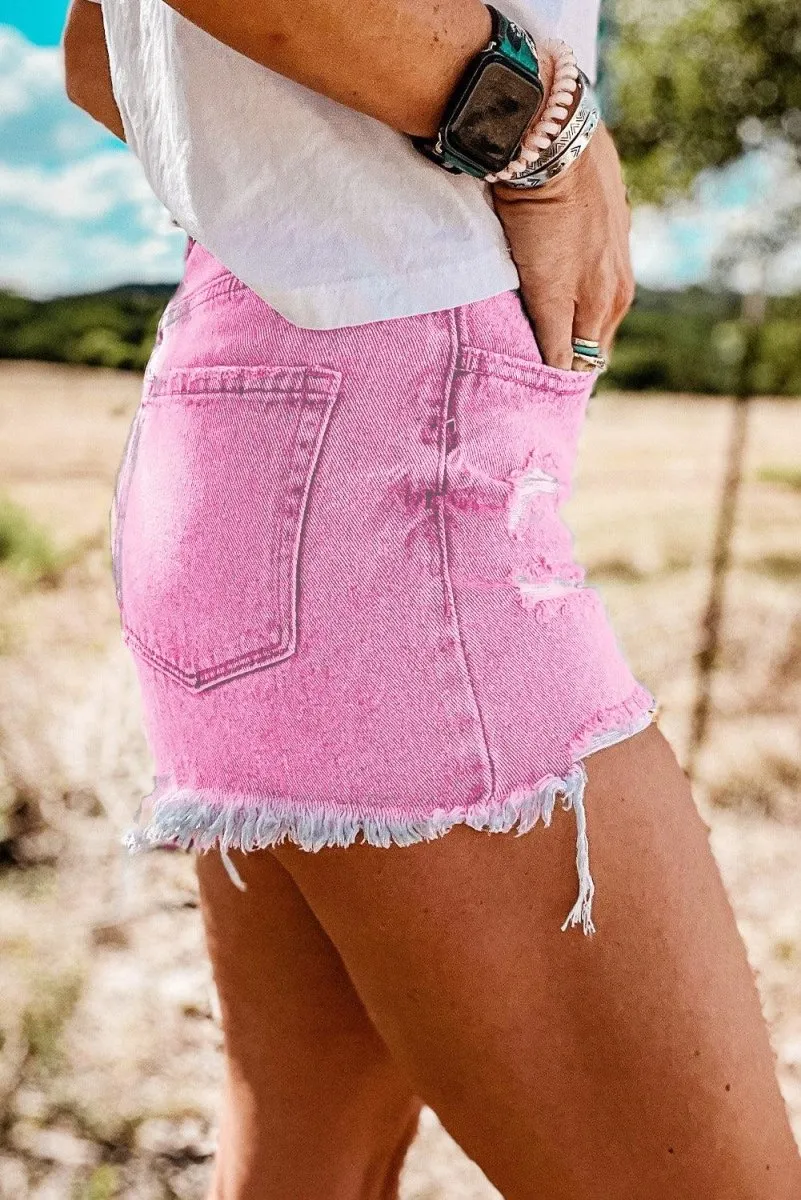 High Rise Crossover Denim Shorts