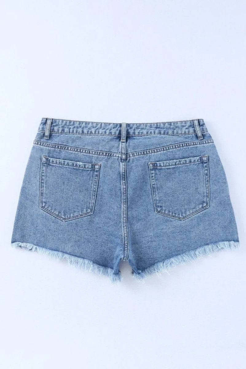 High Rise Crossover Denim Shorts