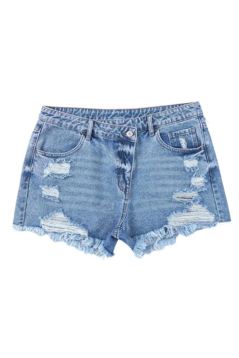 High Rise Crossover Denim Shorts