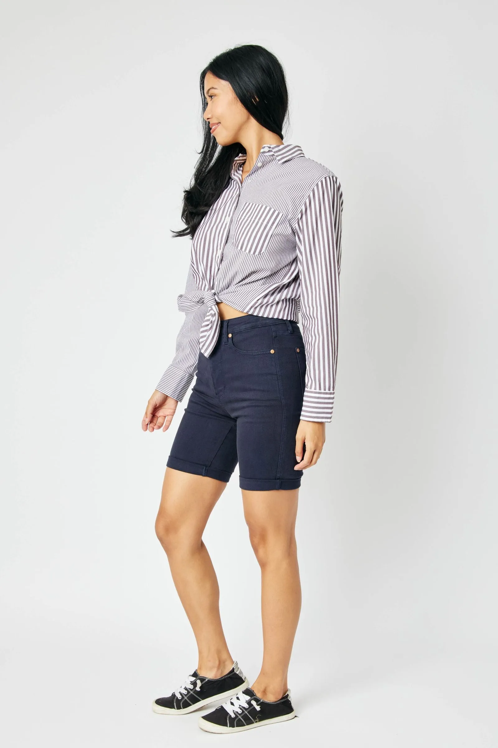 Judy Blue High Waist Navy Garment Dyed Bermuda Shorts