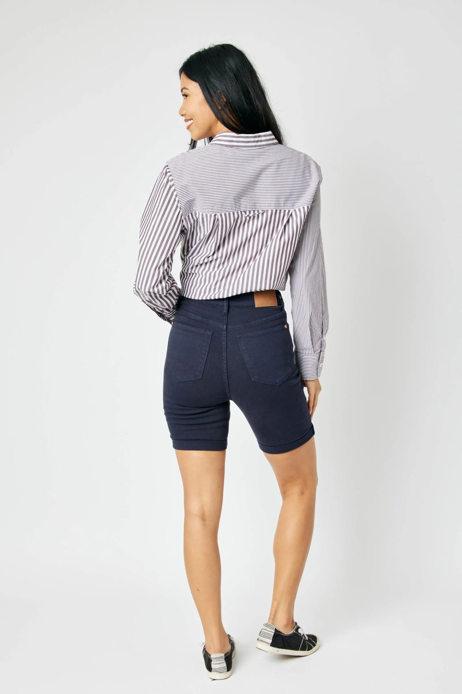 Judy Blue High Waist Navy Garment Dyed Bermuda Shorts