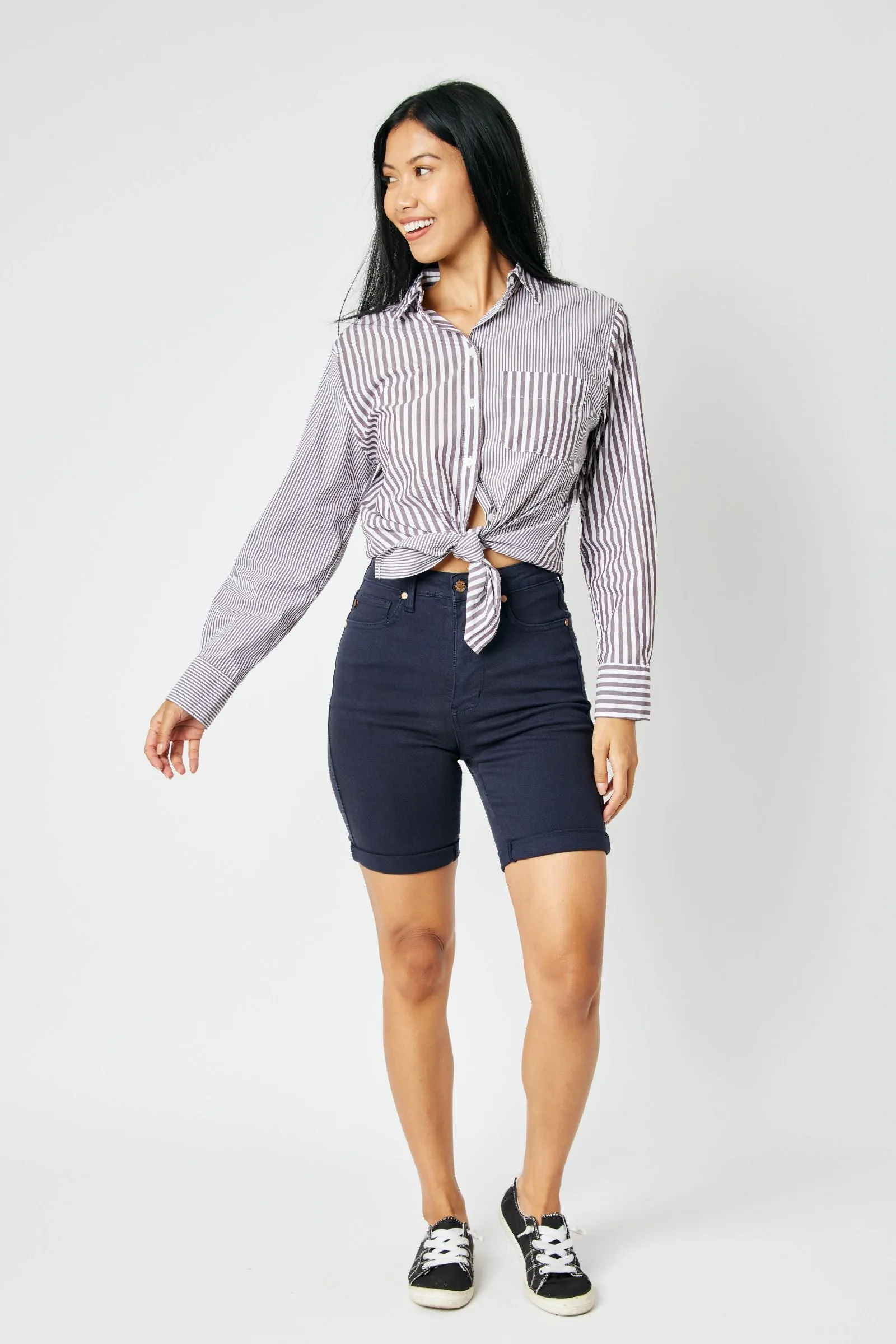 Judy Blue High Waist Navy Garment Dyed Bermuda Shorts