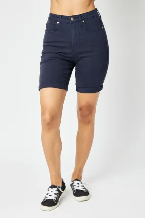 Judy Blue High Waist Navy Garment Dyed Bermuda Shorts