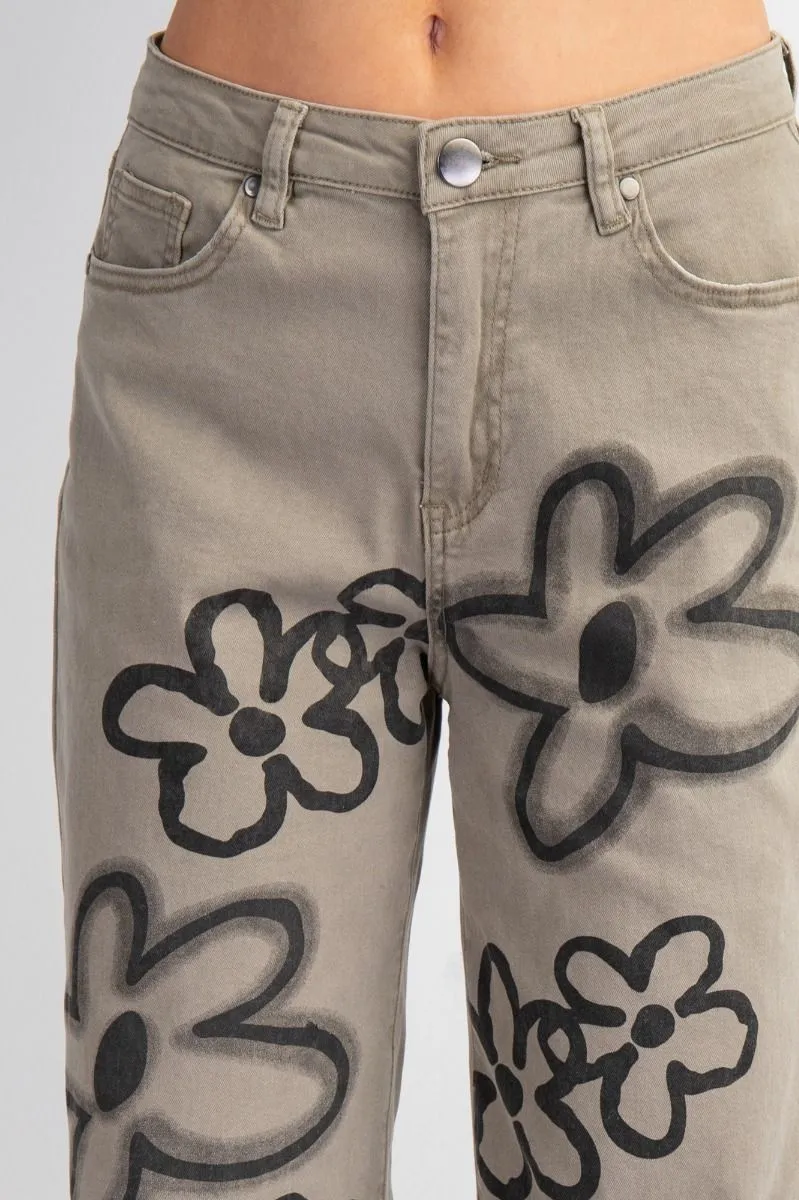 Khaki Floral Jeans